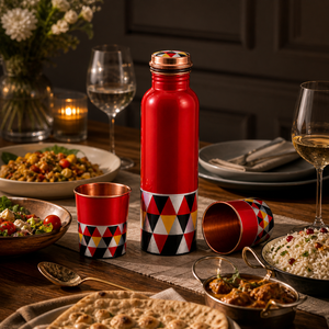 Juego de Botella y Vaso de Cobre Meena Art, Juego de Regalo de Bebidas Ayurvédicas Hechas a Mano - Product Image 1