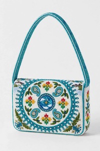 Sac à main artisanal en coton avec poignée, sac à bandoulière en coton, sac messager perlé en coton, sac à motif crabe vague - Product Image 4