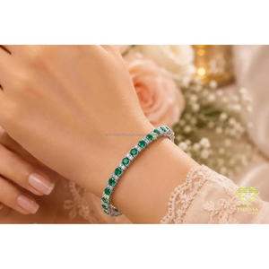 Premium <b>925</b> <b>Sterling</b> <b>Silver</b> Lab Grown Diamond Green Stone <b>Bracelet</b> With Double Row Link Pattern For Wholesale Jewelry Brands - Product Image 5