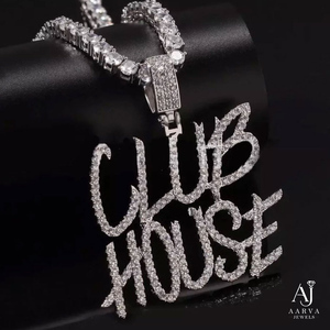 Pendentif personnalisé en moissanite avec lettre, collier glacé, breloque hip-hop, bijoux en argent 925 plaqué rhodium - Product Image 1