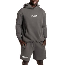 OEM Blank Pullover Hoodie and <b>Shorts</b> Set Unisex Custom Sweatsuit Cotton <b>Men</b> Summer <b>Shorts</b> Jogging Sets - Product Image 1