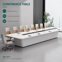 Table de conférence rectangulaire moderne et stable en bois blanc avec base en panneau, mobilier de bureau pour salle de réunion exécutive