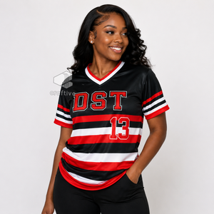 Delta |   Sigma |   Camiseta de Fútbol Americano Universitaria para Mujer Theta, Cuello en V, Rayas, Ropa Deportiva Informal, Prenda con Letras Griegas - Product Image 4