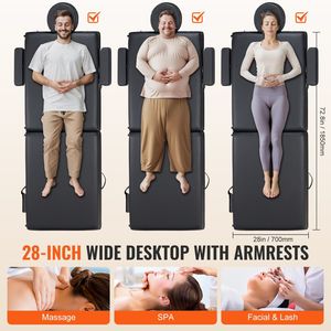 Table de massage portable 28 pouces, pliable en 2, légère, réglable en hauteur sur 8 niveaux, lit de salon, lit de tatouage, lit de spa, lit de massage portable - Product Image 3