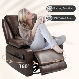 Oversized Brown Swivel Recliner Armchair with Heat <b>Footrest</b> Remote Side Pockets Featuring a Comfortable Massage Feature - Product Image 5