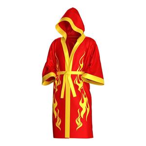 Bata con Capucha de Satén Rojo con Diseño de Llama Amarilla para Entrenamiento de Artes Marciales y Eventos de Boxeo, Uso en Todas las Estaciones, Ajuste Cómodo - Product Image 2