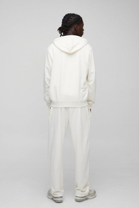 Survêtement blanc pour homme à capuche entièrement zippé en molleton de coton, coupe droite, ensemble deux pièces, vêtements de sport, fabricant OEM ODM sous marque privée - Product Image 3