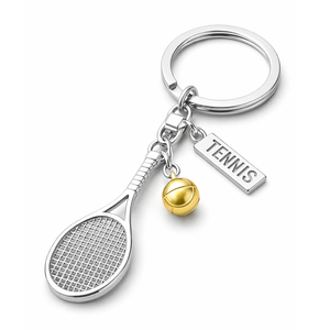 Porte-clés de raquette de tennis en alliage de zinc, sérigraphié, motif dessin animé vintage, personnalisé, souvenir de club sportif - Product Image 1