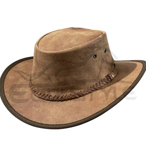 Brown Leather Cowboy <b>Hat</b> Braided <b>Band</b> Western <b>Hat</b> for Travel Fishing Low MOQ Outdoor Cowboy <b>Hats</b> - Product Image 1