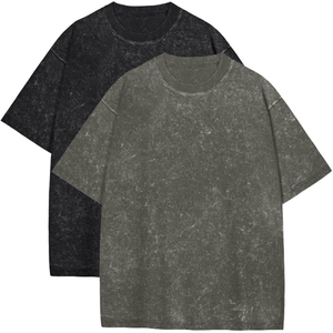 เสื้อยืดคอตตอนวินเทจฟอกสีแบบขายส่ง 250 กรัม ทรงโอเวอร์ไซส์ ทรงบ็อกซี่ คอกลม สีพื้น ผ้าเจอร์ซีย์ สวมใส่สบายสำหรับผู้ชาย - Product Image 5