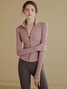 Custom Logo Women Full Zip Running Jacket <b>Thumb</b> <b>Hole</b> Slim Fit Yoga <b>Top</b> - Product Image 2