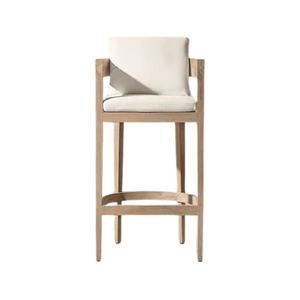 Modern Solid Teak <b>Bar</b> Chair Durable Frame High-End Resort Hotel Outdoor Restaurant Counter <b>Stool</b> with Elegant Armrest - Product Image 1