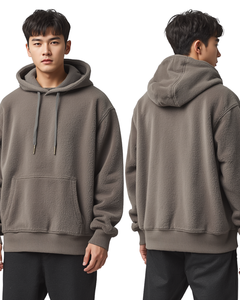 เสื้อฮู้ดผู้ชายผ้าฟลีซสีพื้น ดีไซน์กระเป๋าเสื้อ สวมใส่สบายสำหรับฤดูหนาว ทรงปกติ - Product Image 3