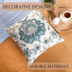 Funda de cojín decorativa de algodón suave con bordado, funda de cojín para sofá, sala de estar, 18 x 18 pulgadas, Blue Meadow - Product Image 5