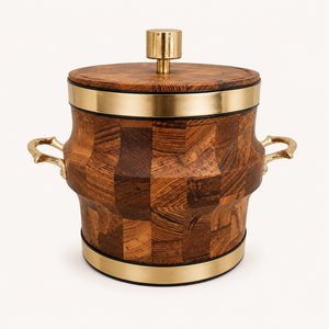 Refroidisseur à vin en bois fait main à chevrons, avec revêtement en acier inoxydable, seau à glace en bois, bac à boissons, refroidisseur avec poignées décoratives dorées - Product Image 6