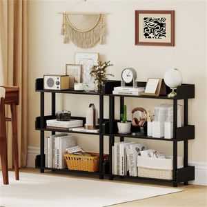 Libreria Industriale a 3 Ripiani con Protezioni Anti-Caduta, Capacità 33 Libbre per Ripiano, Organizzatore per Stoccaggio, Libreria in Legno Nero - Product Image 4