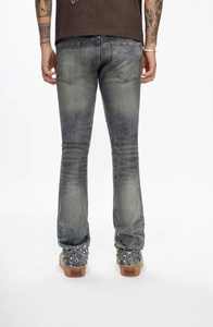 Jean en denim pour homme de haute qualité en coton, marque américaine Highstreet, coupe évasée taille mi-haute, rivets en strass, délavage vintage, style Y2K - Product Image 2
