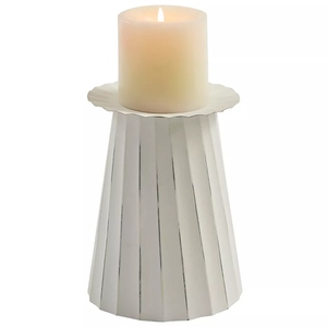 New design white metal <b>small</b> large <b>candle</b> holder 2 pc set pillar <b>candle</b> holder decorative <b>candle</b> stand table decor customization - Product Image 1