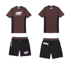 Shoyoroll Men's Mixed Martial Arts Compression <b>Shirt</b> And Shorts Set Brown Black Moisture Wickin Breathable Quick Dry - Product Image 1