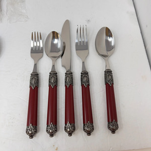 Elegante Juego de Cubiertos de Acero Inoxidable con Mango Rojo Vintage, Acabado Espejo, Cuchara, Tenedor y Cuchillo, Ecológico, Apto para Lavavajillas, Ideal para Bodas - Product Image 1