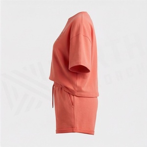 Women's 2 Piece <b>Coral</b> Shorts Set Crew Neck Short Sleeve T Shirt and Above Knee Shorts Embroidered Letter Print Casual Wear - Product Image 3