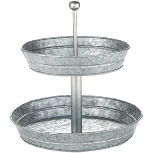 Présentoir Rustique Galvanisé à 2 Niveaux Rond, Plateau de Service Métallique à Étages Style Ferme pour Mariages et Décoration Intérieure, Fait Main - Product Image 1