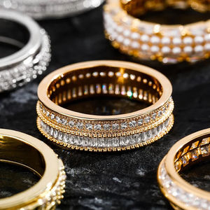 Luxury 18K Gold Filled Diamond <b>Rings</b> Baguette Cut Unisex Wedding Jewelry G Color Natural Diamonds - Product Image 2