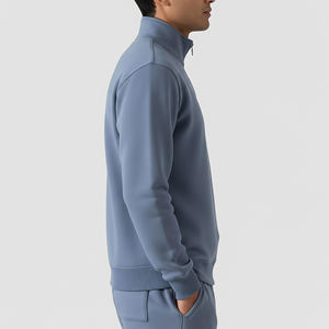 Sweat-shirt en molleton à fermeture éclair pour homme grande taille, couleur unie, logo imprimé sur le devant, coupe classique, vêtements décontractés d'automne - Product Image 5