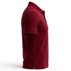 เสื้อโปโลผู้ชายสีเบอร์กันดี แขนสั้น ผ้าถัก สีพื้น ทรงปกติ สวมใส่สบาย - Product Image 4