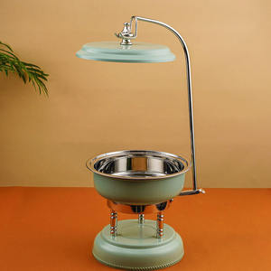 Calentador de sopa de lujo redondo colgante de acero inoxidable beige mate con soporte de gancho de arco alto, unidad individual - Product Image 2