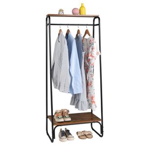 Black Freestanding Metal <b>Clothes</b> <b>Rack</b> with Wood Shelf Sturdy Garment <b>Rack</b> Modern & Stylish Black Clothing <b>Rack</b> - Product Image 3