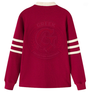 Cardigan pour femme Sorority Delta Sigma, pull à manches longues, tricoté, boutonné devant, bordeaux avec bordure blanche et logo avec lettres grecques - Product Image 2