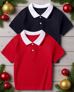 Red Navy Breathable Eco-Friendly Short Sleeve Polo Shirt for Boys Casual Solid Color Polyester/Cotton Knitted Fabric Plain Dyed - Product Image 6