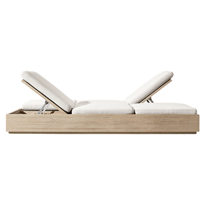 Chaise longue double haut de gamme en teck massif durable avec dossier réglable pour extérieur, bord de piscine, hôtel, villa, mobilier personnalisé - Product Image 4