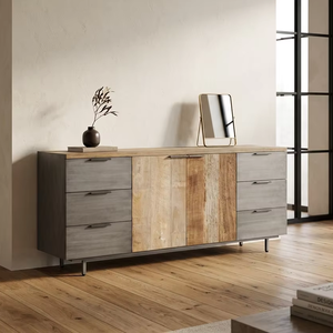 Cómoda Dexter Ze de Madera Maciza de Teca con 6 Cajones, Mueble de Almacenamiento Escultural con Acabado Natural para Dormitorio y Espacios de Vida Refinados - Product Image 1