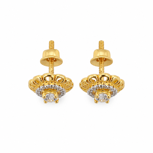 18K Yellow Gold Diamond Floral Halo <b>Stud</b> <b>Earrings</b> for Women High Polish Daily Wear Party Wedding Jewelry Gift - Product Image 5