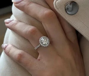 Elegant round halo <b>diamond</b> <b>ring</b> with brilliant pave band luxury engagement anniversary bridal jewelry handcrafted masterpiece - Product Image 2