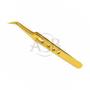Pinza Curva para Extensión de Pestañas, Herramienta Aplicadora de Pestañas Curva de Acero Inoxidable Dorado de Precisión - Product Image 1