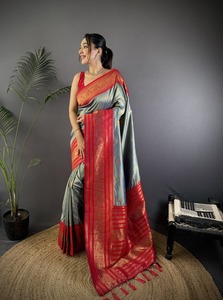 Sari en soie Banarasi de qualité supérieure, sari de soirée de créateur avec tissage Zari riche, sari ethnique traditionnel pour mariage, pour femmes - Product Image 2