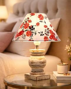 Floral Print <b>Table</b> Lamp Fabric Lampshade Resin Base Bedside Reading Light Home Decor - Product Image 1
