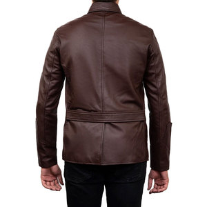 Men's Brown Genuine Leather Canvas <b>Thin</b> <b>Jacket</b> with Zipper Closure Stand Collar <b>Waterproof</b> Breathable Winter Workwear Style - Product Image 2