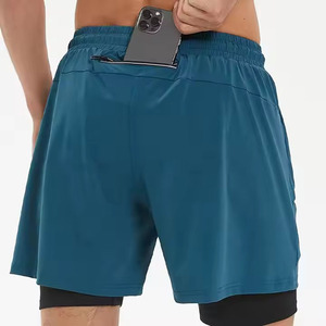 Nouveau short de sport uni 2026 avec poches zippées, taille à cordon de serrage, séchage rapide, en Spandex et Polyester pour homme - Product Image 2
