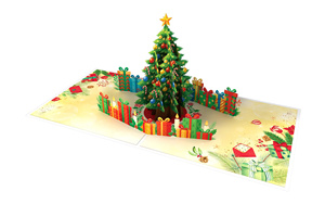 Christmas 3D Pop-Up Greeting Card With Decorated Tree And Gifts Rectangle Paper Digital Printing Gloss Lamination - Product Image 3