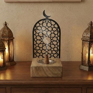 Brûleur à Bakhoor décoratif de luxe moderne en bois, design croissant de lune, pour offrir en cadeau religieux - Product Image 5