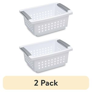 2 confezioni piccolo cesto impilabile bidone di plastica bianco aperto salvaspazio biancheria organizer - Product Image 1
