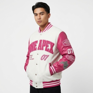 Pink Racing <b>Jacket</b> Custom Letterman <b>Jacket</b> Leather Sleeve Wool Bomber Streetwear Motorsport <b>Jacket</b> - Product Image 2