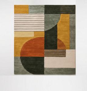 Tapis moderne géométrique en laine tuftée à la main, antidérapant, à poils moyens, motif abstrait color block, pour salon et chambre, tapis décoratif doux - Product Image 1