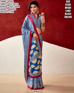 Kalki <b>Women</b> Red Printed Dull Satin <b>Saree</b> with Blouse - Product Image 5