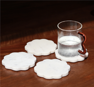 <b>Marble</b> <b>Coaster</b> Mats Pads Flower Design White Stone Housewarming for Table Use Stylish <b>Marble</b> <b>Coaster</b> Top Price - Product Image 1