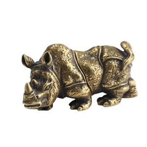 Escultura de rinoceronte antiguo, escultura de animales de latón, artesanías de Metal, decoración Interior del hogar, mesa, modelo de rinoceronte, regalos de objetos - Product Image 1